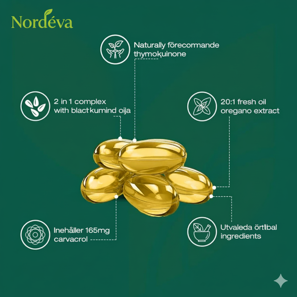 Nordéva Oregano & Svartkumminolja – 2-i-1 Kapslar