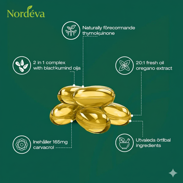 Nordéva Oregano & Svartkumminolja – 2-i-1 Kapslar