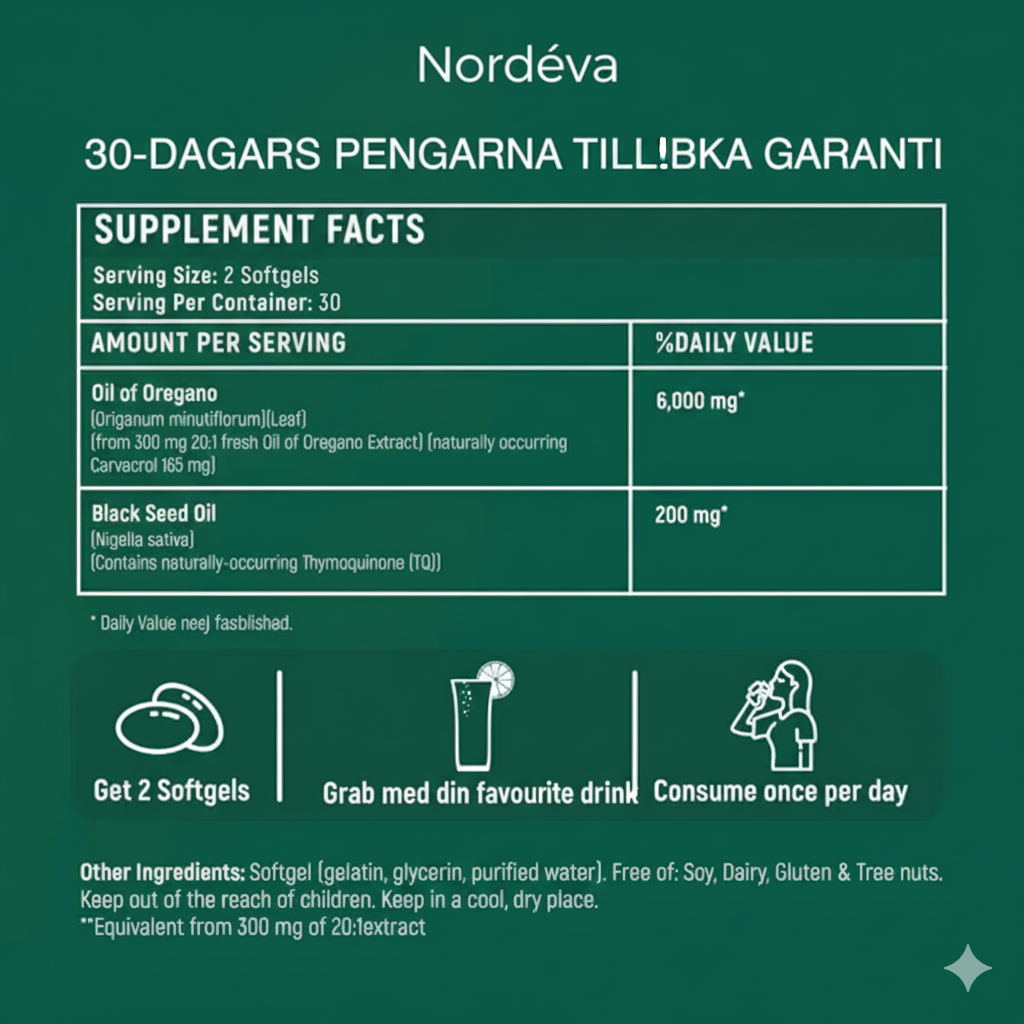 Nordéva Oregano & Svartkumminolja – 2-i-1 Kapslar